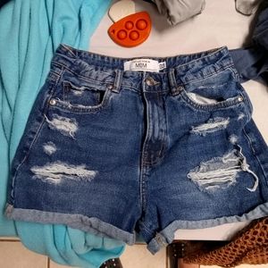 Refuge denim mom high waisted distressed shorts size 3
